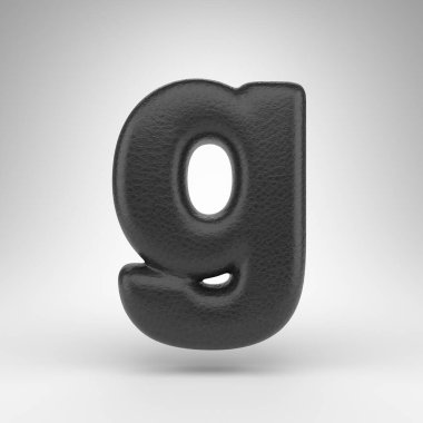 Beyaz arka planda G harfi küçük harf. Deri dokusuna sahip siyah deri 3D yazı tipi.