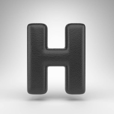 Beyaz arka planda H büyük harfi. Deri dokusuna sahip siyah deri 3D yazı tipi.