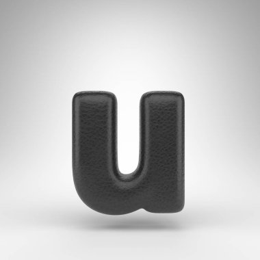 Beyaz arka planda U harfi. Deri dokusuna sahip siyah deri 3D yazı tipi.