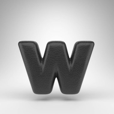 Beyaz arka planda W harfi küçük harf. Deri dokusuna sahip siyah deri 3D yazı tipi.