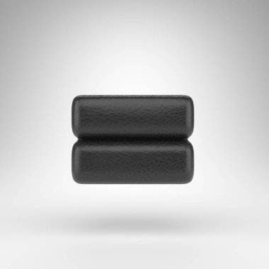 Beyaz arka planda eşit sembol. Deri dokusuyla işlenmiş siyah deri 3D..