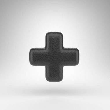 Artı beyaz arka planda bir sembol. Deri dokusuyla işlenmiş siyah deri 3D..