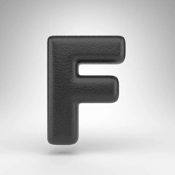 字母F大写字母白色背景 具有皮肤纹理的黑色皮革3D渲染字体 — 图库照片