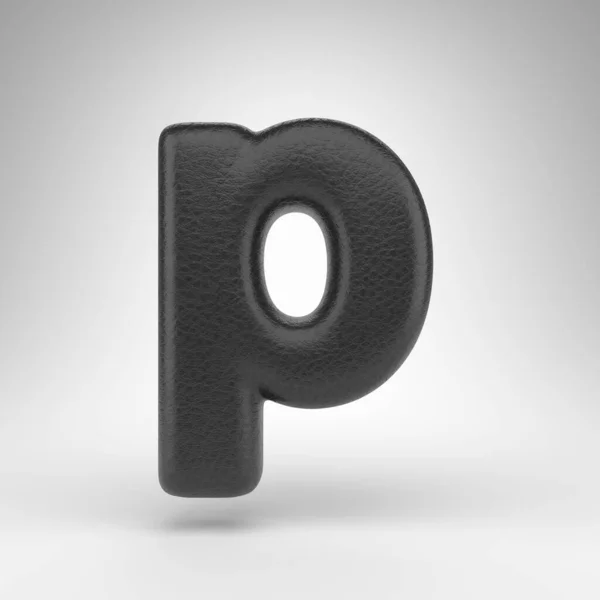 白色背景上的字母P小写 具有皮肤纹理的黑色皮革3D渲染字体 — 图库照片