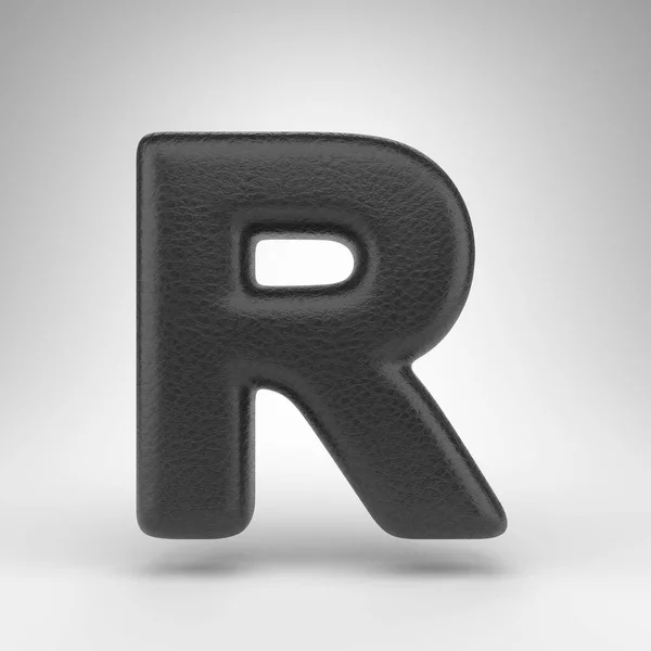 字母R大写字母白色背景 具有皮肤纹理的黑色皮革3D渲染字体 — 图库照片