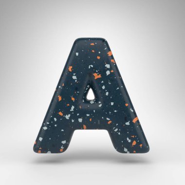 Beyaz arka planda büyük harf A. Mavi terrazzo desenli 3 boyutlu yazı tipi.