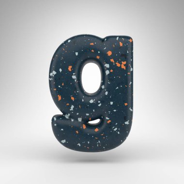 Beyaz arka planda G harfi küçük harf. Mavi terrazzo desenli 3 boyutlu yazı tipi.