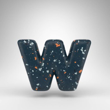 Beyaz arka planda W harfi küçük harf. Mavi terrazzo desenli 3 boyutlu yazı tipi.