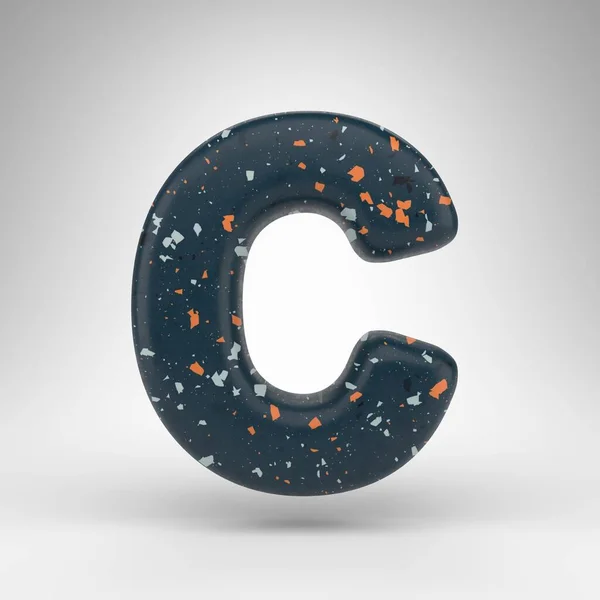 字母C大写字母 白色背景 具有蓝色Terrazzo图案纹理的3D渲染字体 — 图库照片