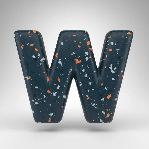Beyaz arka planda W harfi büyük harf. Mavi terrazzo desenli 3 boyutlu yazı tipi.
