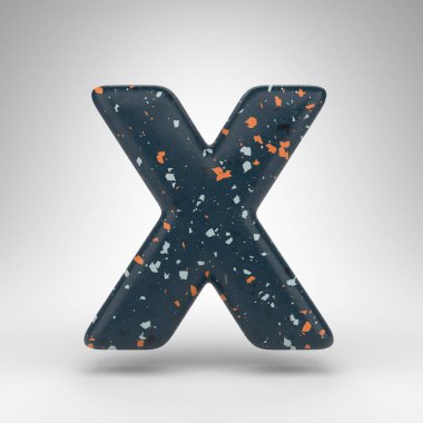 Beyaz arka planda büyük harf X. Mavi terrazzo desenli 3 boyutlu yazı tipi.