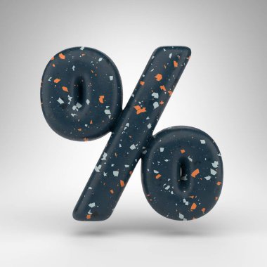 Beyaz arka planda yüzde işareti. Mavi terrazzo desenli 3 boyutlu işaret..