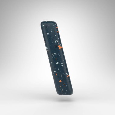 Beyaz arka planda sırt / çizgi sembolü. Mavi terrazzo desenli 3 boyutlu işaret..