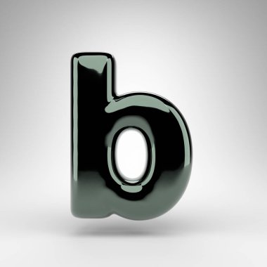 B harfi beyaz arka planda küçük harf. Parlak yüzeyi olan yeşil krom 3D yazı tipi.