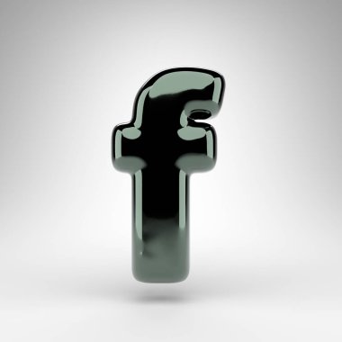 Beyaz arka planda küçük F harfi. Parlak yüzeyi olan yeşil krom 3D yazı tipi.