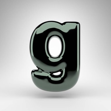 Beyaz arka planda G harfi küçük harf. Parlak yüzeyi olan yeşil krom 3D yazı tipi.