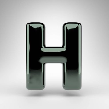 Beyaz arka planda H büyük harfi. Parlak yüzeyi olan yeşil krom 3D yazı tipi.
