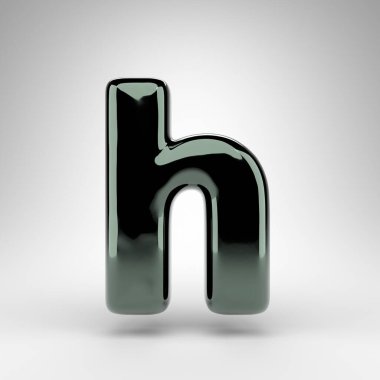 Beyaz arka planda H harfi küçük harf. Parlak yüzeyi olan yeşil krom 3D yazı tipi.
