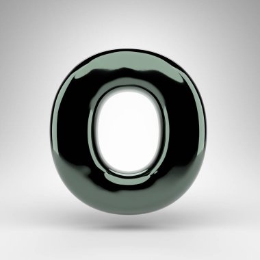 Beyaz arka planda 0 büyük harf. Parlak yüzeyi olan yeşil krom 3D yazı tipi.