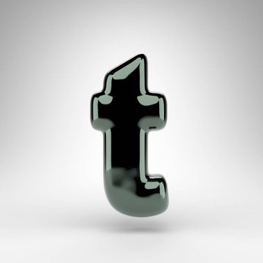 Beyaz arka planda küçük harfli T harfi. Parlak yüzeyi olan yeşil krom 3D yazı tipi.