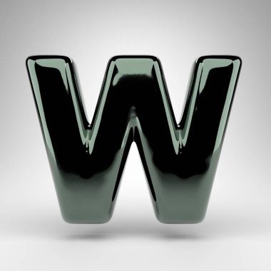 Beyaz arka planda W harfi büyük harf. Parlak yüzeyi olan yeşil krom 3D yazı tipi.