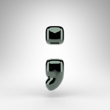 Beyaz arkaplanda noktalı virgül sembolü. Parlak yüzeyi olan yeşil krom 3D işaretiName.