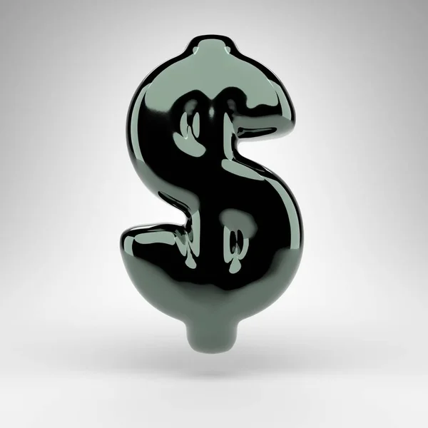 Dollar Symbol White Background Green Chrome Rendered Sign Glossy Surface — Stock Photo, Image