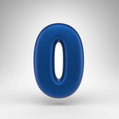 Beyaz arka planda 0 numara. Kutsanmış mavi 3D, mat desenli numaralandırılmış..