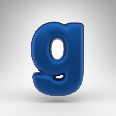 Beyaz arka planda G harfi küçük harf. Mat desenli kutsanmış mavi 3D yazı tipi.