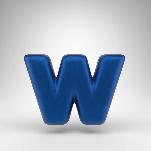Буква W на белом фоне. Анодированный синий 3D-шрифт с матовой текстурой.