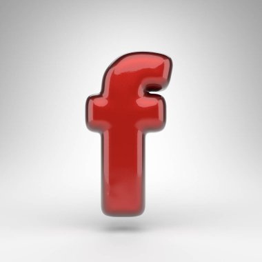 Beyaz arka planda küçük F harfi. Parlak metalik yüzeyi olan kırmızı renkli 3D yazı tipi..