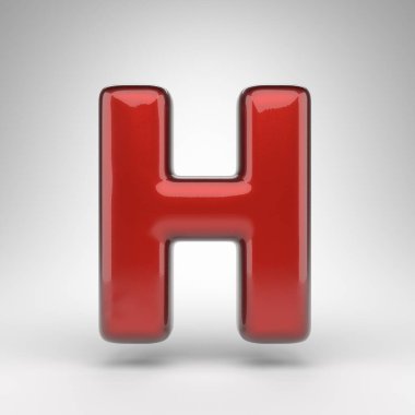 Beyaz arka planda H büyük harfi. Parlak metalik yüzeyi olan kırmızı renkli 3D yazı tipi..