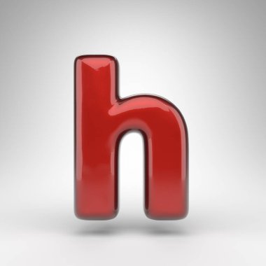 Beyaz arka planda H harfi küçük harf. Parlak metalik yüzeyi olan kırmızı renkli 3D yazı tipi..
