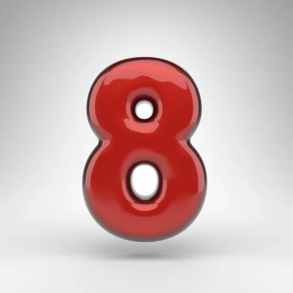 Nummer Vit Bakgrund Röd Bilfärg Renderat Nummer Med Blank Metallyta — Stockfoto