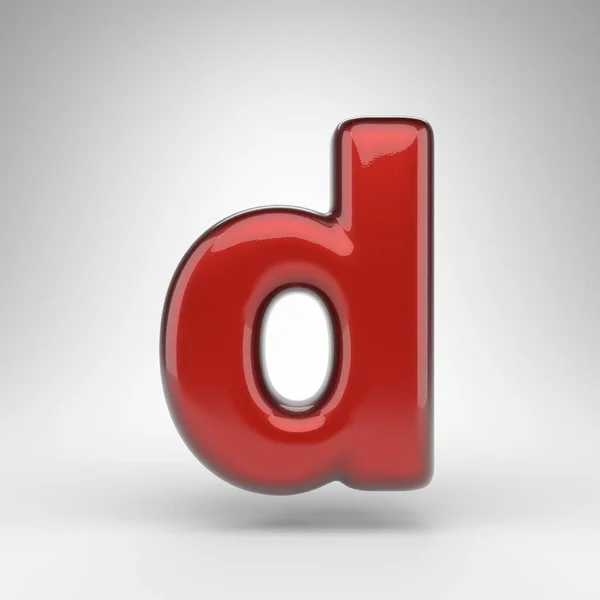 白色背景的字母D小写字母 红色汽车油漆3D渲染字体与光滑的金属表面 — 图库照片