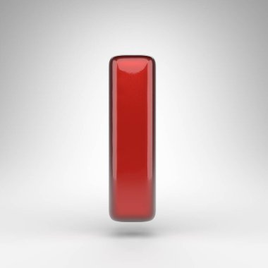 Beyaz arka planda büyük harfli. Parlak metalik yüzeyi olan kırmızı renkli 3D yazı tipi..