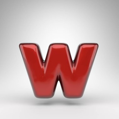 Beyaz arka planda W harfi küçük harf. Parlak metalik yüzeyi olan kırmızı renkli 3D yazı tipi..