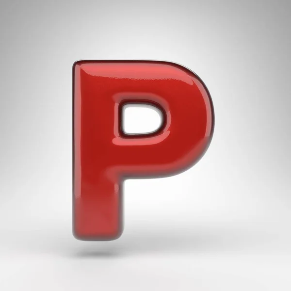 白色背景的字母P大写字母 红色汽车油漆3D渲染字体与光滑的金属表面 — 图库照片