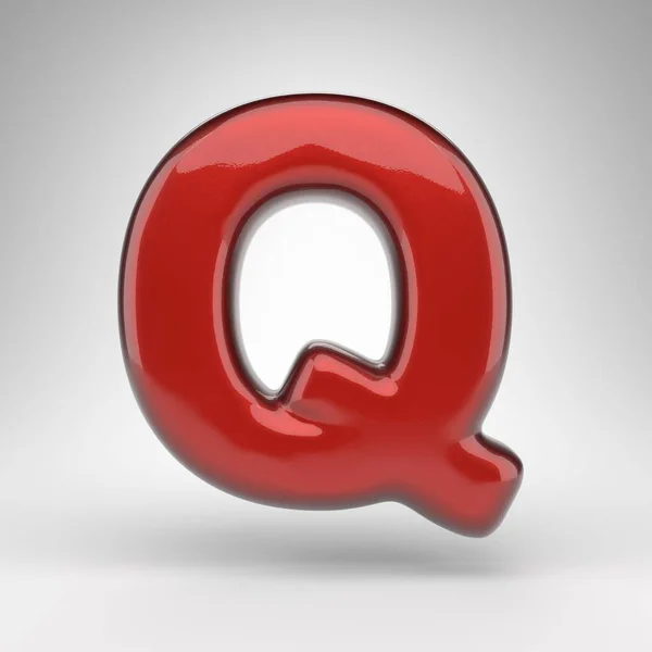 字母Q大写字母白色背景 红色汽车油漆3D渲染字体与光滑的金属表面 — 图库照片
