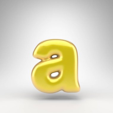 A harfi beyaz arka planda küçük harf. Parlak metalik yüzeyi olan sarı renkli 3D yazı tipi..