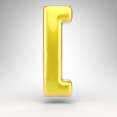 Beyaz arkaplanda sol kare parantez sembolü. Sarı renkli 3D boyalı, parlak metalik yüzeyi olan bir tabela..