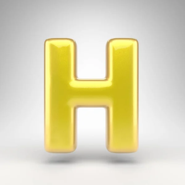 字母H 白底大写字母 黄色汽车油漆3D渲染字体与光滑的金属表面 — 图库照片