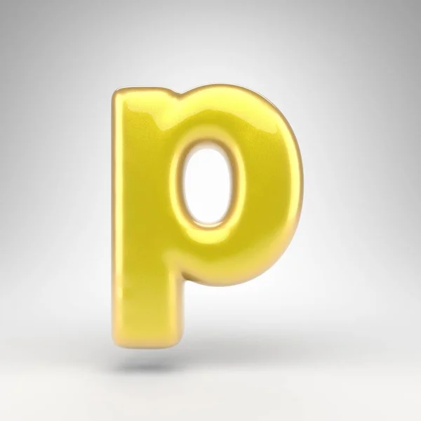 白色背景上的字母P小写 黄色汽车油漆3D渲染字体与光滑的金属表面 — 图库照片