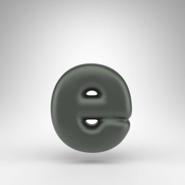 Beyaz arka planda E harfi küçük harf. Mat desenli kutsanmış yeşil 3D yazı tipi.