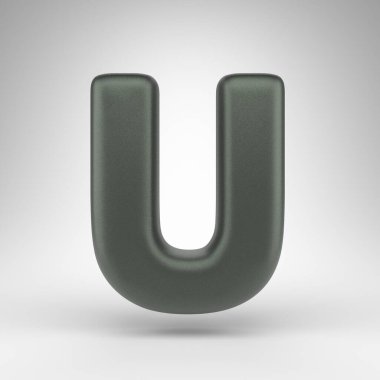 Beyaz arka planda büyük harf U. Mat desenli kutsanmış yeşil 3D yazı tipi.