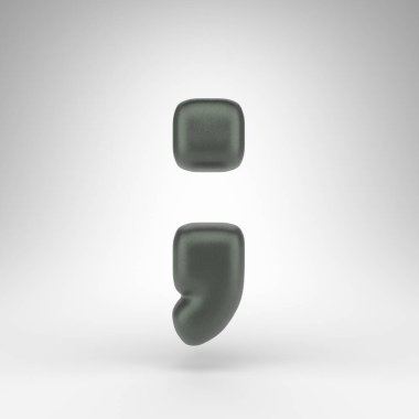 Beyaz arkaplanda noktalı virgül sembolü. Mat desenli kutsanmış yeşil 3D imzalı.