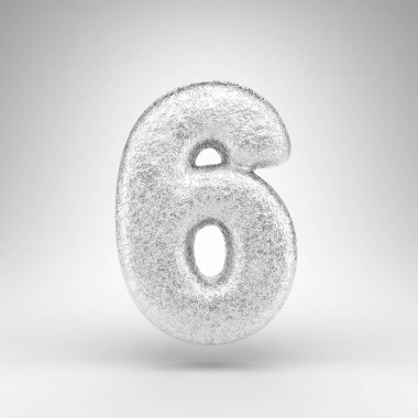 Beyaz arka planda 6 numara. Katlanmış alüminyum folyo 3D, parlatıcı metal desenli..