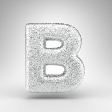 Beyaz arka planda büyük harf B. Parlak metal desenli alüminyum folyo 3D yazı tipi.