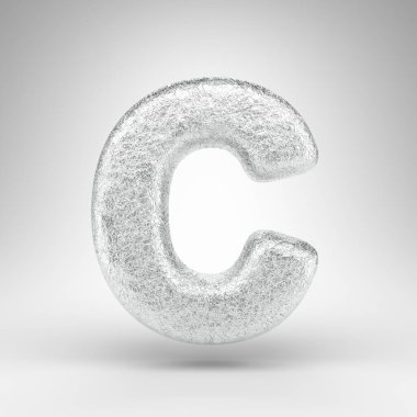 Beyaz arka planda büyük C harfi. Parlak metal desenli alüminyum folyo 3D yazı tipi.