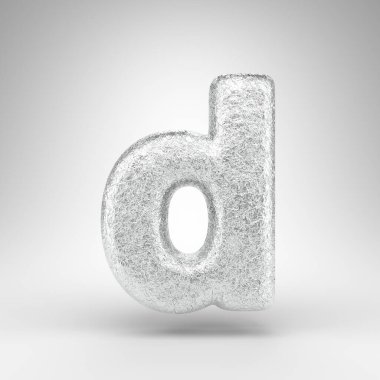 Beyaz arka planda D harfi küçük harf. Parlak metal desenli alüminyum folyo 3D yazı tipi.